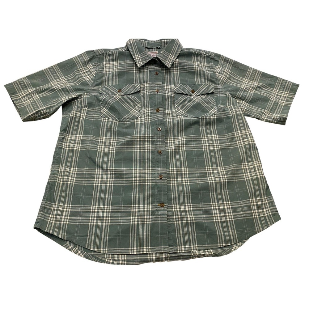 Carhartt Womens Plaid Button Shirt Short Sleeve Pocket Green 1X 16W/18W